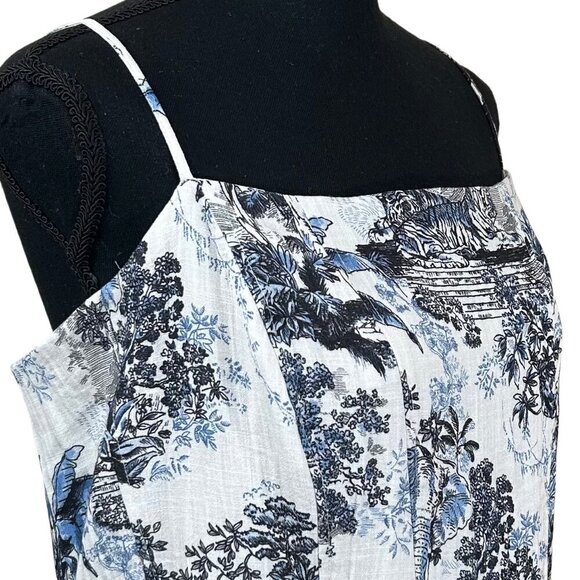 H&M NWT Cream Blue Black Animal Print Smocked Back Midi Dress Size XXL - Picture 8 of 13